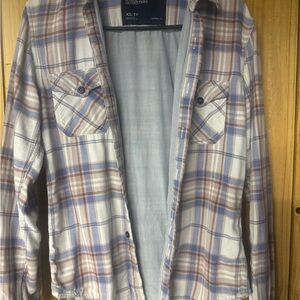 American Eagle Outfitters Women's Plaid Button Down Shirt - Blue and Brown